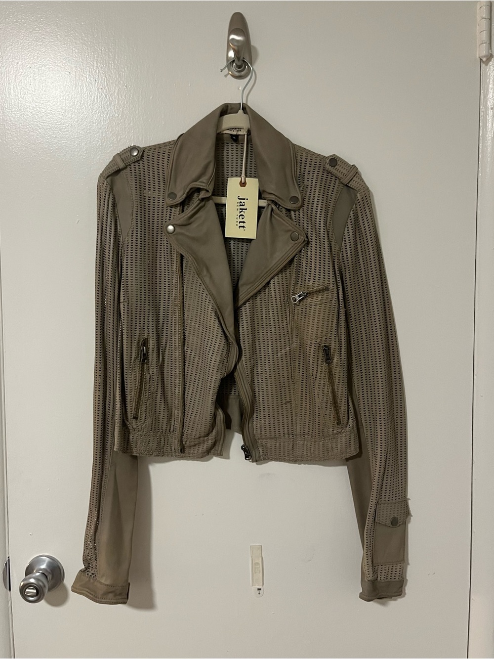 Jakett | Josey Perforated Leather Jacket in Putty